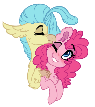 Size: 369x416 | Tagged: safe, artist:saphi-boo, derpibooru import, pinkie pie, princess skystar, classical hippogriff, hippogriff, pony, my little pony: the movie, female, lesbian, shipping, skypie