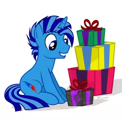 Size: 2647x2647 | Tagged: safe, artist:matthewboyz, derpibooru import, oc, unofficial characters only, pony, unicorn, birthday, cute, happy, male, simple background, smiling, solo, stallion, vector