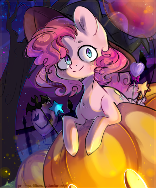 Size: 1024x1234 | Tagged: safe, artist:princess-liliana, derpibooru import, pinkie pie, pony, cute, diapinkes, halloween, holiday, jack-o-lantern, pumpkin, solo, undertale, w.d. gaster