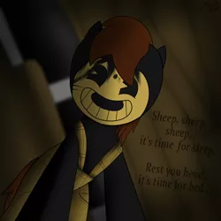 Size: 1024x1024 | Tagged: artist:aarondrawsarts, bendy and the ink machine, clothes, costume, creepy, derpibooru import, dialogue, halloween, holiday, nightmare night, nightmare night costume, oc, oc:brain teaser, safe, sammy lawrence, unofficial characters only