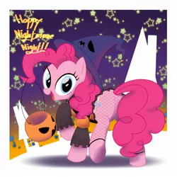 Size: 2048x2048 | Tagged: artist:lemonspark, cute, derpibooru import, diapinkes, fishnets, halloween, hat, holiday, pinkie pie, pumpkin bucket, safe, solo, witch hat