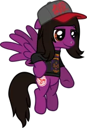 Size: 1070x1574 | Tagged: safe, artist:lightningbolt, derpibooru import, ponified, pegasus, pony, .svg available, clothes, costume, floppy ears, flying, grin, hat, hoof on hip, lidded eyes, looking offscreen, male, nightmare night costume, nose piercing, pierce the veil, piercing, shirt, simple background, smiling, smug, solo, spread wings, stallion, svg, t-shirt, transparent background, vector, vic fuentes, wings