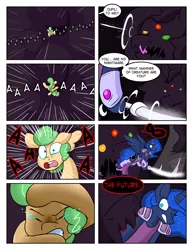 Size: 992x1283 | Tagged: aaaaaaaaaa, aaaaaaahhhhh, artist:zanezandell, battle armor, blood, cmcnext, colt, comic, comic:cmcnext, crying, derpibooru import, dream, falling, fear, male, monster, nightmare, oc, oc:truffle mint, princess luna, semi-grimdark, sword, weapon