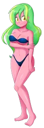Size: 670x1930 | Tagged: suggestive, artist:the-butch-x, derpibooru import, lemon zest, art pack:mating season, equestria girls, friendship games, bandeau, barefoot, belly button, bikini, breasts, busty lemon zest, clothes, cute, eyeshadow, feet, female, looking at you, makeup, missing accessory, sexy, shy, simple background, solo, solo female, swimsuit, transparent background, unamused, underwear