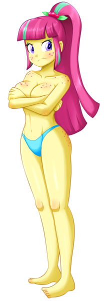 Size: 670x1930 | Tagged: suggestive, artist:the-butch-x, derpibooru import, sour sweet, art pack:mating season, equestria girls, annoyed, barefoot, belly button, bikini, body freckles, boob freckles, breast hold, breasts, busty sour sweet, butt freckles, clothes, covering, crossed arms, cute, eyeshadow, feet, female, freckles, frown, looking at you, makeup, partial nudity, sexy, shoulder freckles, simple background, solo, solo female, sour sweet is not amused, sticker, swimsuit, topless, transparent background, unamused, underwear