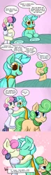 Size: 700x2400 | Tagged: safe, artist:zanezandell, derpibooru import, bon bon, lyra heartstrings, sweetie drops, comic:cmcnext, ask, bipedal, clothes, cmcnext, comic, facehoof, female, kissing, lesbian, lyrabon, magical lesbian spawn, male, mother, mother and son, no shit sherlock, offspring, parent:bon bon, parent:lyra heartstrings, parents:lyrabon, scarf, shipping, son, speech bubble, table, tumblr