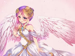 Size: 600x446 | Tagged: alternate hairstyle, artist:loyaldis, clothes, derpibooru import, dress, female, human, humanized, princess cadance, safe, solo, wedding dress, winged humanization, wings