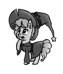 Size: 452x532 | Tagged: safe, artist:dsp2003, derpibooru import, oc, oc:sakuragi-san, unofficial characters only, pony, unicorn, clothes, costume, female, hat, mare, monochrome, simple background, style emulation, transparent background, witch, witch hat