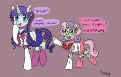 Size: 3600x2297 | Tagged: safe, artist:lamentedmusings, derpibooru import, rarity, sweetie belle, pony, unicorn, zombie, clothes, cosplay, costume, cute, diasweetes, female, halloween, holiday, mare, raribetes, ripped stockings, sailor chibi moon, sailor moon, sailor scout, sailor suit, scar, sisters, torn clothes