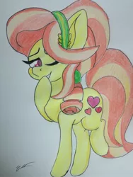 Size: 2448x3264 | Tagged: safe, artist:luxiwind, derpibooru import, ruby love, scarlet heart, earth pony, pony, female, headband, mare, solo, traditional art