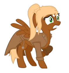 Size: 843x889 | Tagged: safe, derpibooru import, oc, oc:threnody, unofficial characters only, pegasus, pony, fallout equestria, fallout equestria: project horizons, fallout equestria: speak, clothes, coat, fanfic art, female, mare, scared, simple background, transparent background, vector