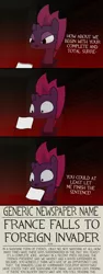 Size: 3008x8024 | Tagged: safe, artist:moonatik, derpibooru import, fizzlepop berrytwist, tempest shadow, my little pony: the movie, alternate ending, comic, dialogue, france, newspaper, semi-vulgar, solo, stereotype, surrender, text, wall of text, white flag