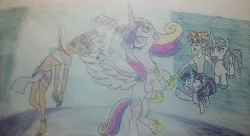 Size: 1600x868 | Tagged: alicorn, artist:jebens1, atlantis: the lost empire, crossover, derpibooru import, disney, milo, princess cadance, safe, shining armor, traditional art, twilight sparkle, twilight sparkle (alicorn)