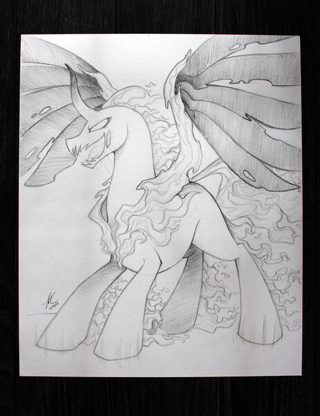 Size: 1024x1330 | Tagged: artist:hexfloog, derpibooru import, grayscale, male, monochrome, palindrome get, pony of shadows, safe, shadow play, sketch, solo, stallion, traditional art