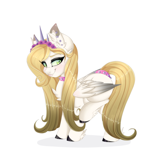 Size: 4000x4000 | Tagged: safe, artist:silent-shadow-wolf, derpibooru import, oc, oc:angel thorn, unofficial characters only, pegasus, pony, absurd resolution, art trade, collar, female, mare, simple background, smiling, solo, spiked collar, transparent background
