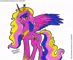 Size: 1024x848 | Tagged: alicorn, artist:artistnjc, derpibooru import, evil cadance, evil grin, fangs, grin, looking at you, nightmare cadance, nightmarified, princess cadance, red eyes, smiling, suggestive, traditional art