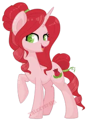 Size: 1024x1416 | Tagged: safe, artist:talentspark, derpibooru import, oc, oc:rosevelt, unofficial characters only, pony, unicorn, cute, female, green eyes, hairband, heart eyes, mare, ocbetes, open mouth, raised hoof, redesign, simple background, solo, tail band, transparent background, wingding eyes