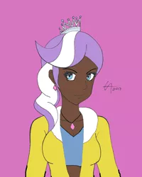 Size: 1440x1800 | Tagged: safe, artist:draftkid, artist:icey-wicey-1517, derpibooru import, diamond tiara, human, colored, dark skin, ear piercing, earring, female, humanized, jewelry, necklace, older, piercing, pink background, simple background, solo, tiara, tube top