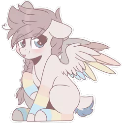 Size: 2048x2048 | Tagged: safe, artist:cinnamontee, derpibooru import, oc, unnamed oc, unofficial characters only, pegasus, pony, clothes, colored wings, cute, deer tail, female, high res, mare, multicolored wings, ocbetes, simple background, sitting, socks, solo, striped socks, tongue out, transparent background