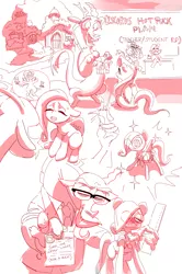 Size: 2111x3188 | Tagged: suggestive, artist:discotecnia ottanta, derpibooru import, discord, fluttershy, comic:see me after class, blushing, comic, discoshy, eyes closed, female, glasses, hair over one eye, imminent sex, male, roleplaying, ruler, shipping, size difference, sketch, straight, subtle as a train wreck, teacher, vulgar, wide eyes