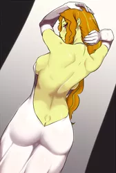 Size: 1513x2256 | Tagged: suggestive, alternate version, artist:drawgod, artist:ん, derpibooru import, adagio dazzle, equestria girls, adagio dat-azzle, ass, backless, bedroom eyes, blushing, breasts, buttcrack, clothes, dimples of venus, dress, evening gloves, female, gloves, long gloves, looking at you, looking back, looking back at you, looking over shoulder, open-back dress, sideboob, solo, solo female, stupid sexy adagio dazzle, white dress