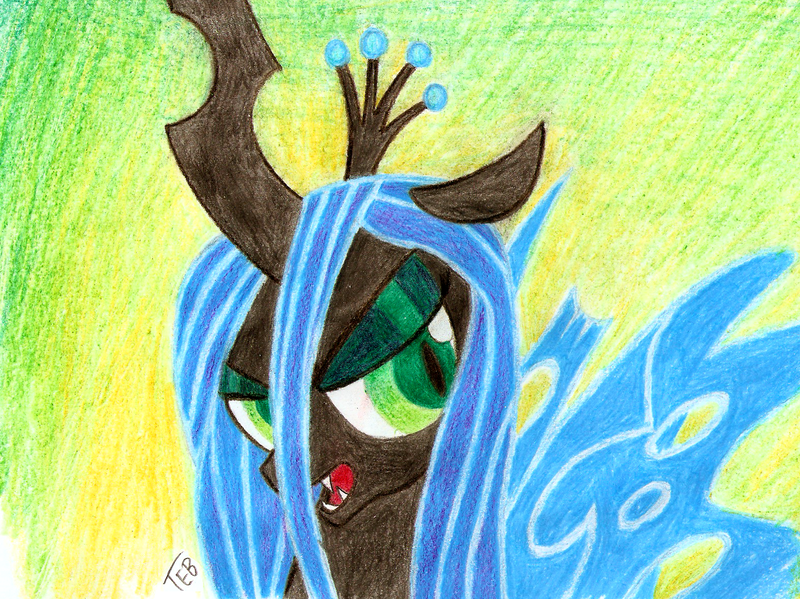 Size: 1580x1183 | Tagged: artist:stingray-24, colored pencil drawing, derpibooru import, pencil drawing, queen chrysalis, safe, solo, trace, traditional art