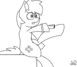 Size: 704x611 | Tagged: safe, artist:sketchlines, derpibooru import, oc, unofficial characters only, earth pony, pony, drawing challenge, game, lineart, monochrome, solo, tongue out, video game, wii