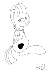 Size: 893x1340 | Tagged: safe, artist:sketchlines, derpibooru import, oc, unofficial characters only, pegasus, pony, clothes, ear piercing, grayscale, jacket, lineart, monochrome, piercing, sitting