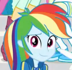 Size: 343x336 | Tagged: safe, derpibooru import, screencap, rainbow dash, a queen of clubs, equestria girls, equestria girls series, cropped, geode of super speed, magical geodes, solo focus