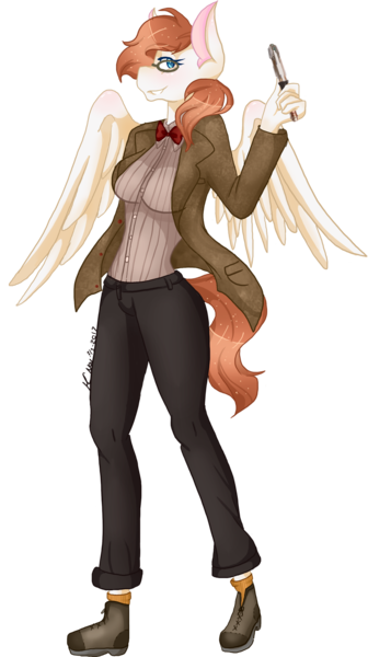 Size: 1076x1920 | Tagged: anthro, anthro oc, artist:mscolorsplash, bowtie, clothes, commission, commissioner:alkonium, cosplay, costume, derpibooru import, doctor who, eleventh doctor, glasses, oc, oc:doctor sunfire, pegasus, safe, simple background, sonic screwdriver, transparent background, tweed, unofficial characters only