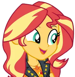 Size: 703x718 | Tagged: safe, artist:fella, derpibooru import, sunset shimmer, a fine line, equestria girls, equestria girls series, cute, geode of empathy, leather vest, magical geodes, shimmerbetes, simple background, smiling, solo, transparent background