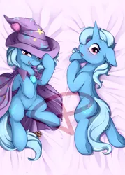 Size: 800x1120 | Tagged: safe, artist:theparagon, derpibooru import, trixie, pony, unicorn, body pillow, body pillow design, butt, cape, clothes, cup, cute, dakimakura cover, diatrixes, female, grin, hat, looking at you, looking back, mare, obtrusive watermark, pinecone, plot, smiling, solo, teacup, trixie's cape, trixie's hat, watermark