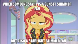 Size: 1920x1080 | Tagged: safe, derpibooru import, sunset shimmer, a fine line, equestria girls, equestria girls series, drama, drama bait, engrish, grammar error, image macro, meme, op is on drugs, starlight drama, sunset vs starlight debate