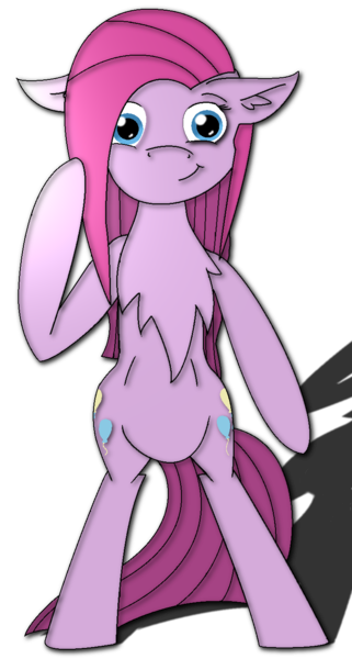 Size: 766x1433 | Tagged: safe, artist:randomelight, derpibooru import, pinkie pie, pony, belly, bipedal, chest fluff, ear fluff, ears, floppy ears, fluffy, giggling, legs in air, light, looking at you, pinkamena diane pie, shadow, simple background, smiling, solo, standing, standing upright, stare, staring staight, straight mane, tail swish, transparent background