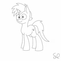 Size: 1412x1404 | Tagged: safe, artist:sketchlines, derpibooru import, oc, oc:sketchlines, unofficial characters only, unicorn, black and white, grayscale, lineart, monochrome, simple background, white background