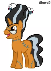 Size: 732x1020 | Tagged: safe, artist:shera5, derpibooru import, oc, oc:thomasseidler, oc:thomastheautisticunicorn, unofficial characters only, unicorn, bride of frankenstein, cute, glasses, nightmare night, thomas