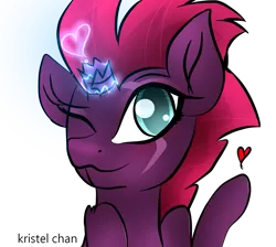 Size: 1269x1135 | Tagged: safe, artist:kristelchan-oficial, derpibooru import, tempest shadow, pony, my little pony: the movie, broken horn, cute, eye scar, female, glowing horn, heart, horn, mare, scar, scar on the wrong side, smiling, solo, sparking horn, tempestbetes