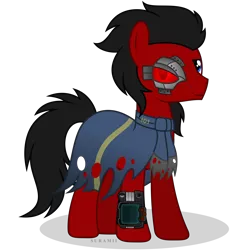 Size: 6000x6000 | Tagged: safe, artist:suramii, derpibooru import, oc, oc:red eye, unofficial characters only, earth pony, pony, fallout equestria, absurd resolution, clothes, male, pipbuck, simple background, solo, stallion, transparent background, vector