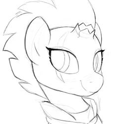Size: 3000x3000 | Tagged: safe, artist:moozua, derpibooru import, tempest shadow, pony, unicorn, my little pony: the movie, broken horn, bust, eye scar, grayscale, looking at you, monochrome, portrait, scar, simple background, sketch, smiling, solo, white background