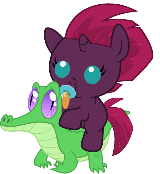 Size: 936x1017 | Tagged: safe, artist:red4567, derpibooru import, gummy, tempest shadow, pony, my little pony: the movie, baby, baby pony, cute, pacifier, ponies riding gators, riding, tempestbetes