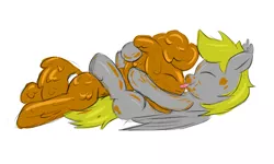 Size: 3428x2057 | Tagged: safe, artist:pzkratzer, derpibooru import, derpy hooves, ditzy doo, doctor whooves, time turner, pegasus, pony, chocolate, chocolate bath, container, doctorderpy, female, food, kissing, male, messy, shipping, straight, wet and messy