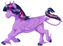 Size: 1680x1214 | Tagged: safe, artist:kittehkatbar, derpibooru import, twilight sparkle, twilight sparkle (alicorn), alicorn, classical unicorn, pony, cloven hooves, female, hoers, leonine tail, looking at you, mare, realistic anatomy, simple background, smiling, solo, transparent background, unshorn fetlocks