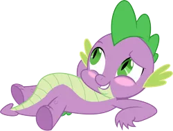 Size: 3000x2284 | Tagged: safe, artist:demigod-spike, derpibooru import, spike, dragon, spike at your service, baby, baby dragon, blush sticker, blushing, cute, green eyes, high res, male, on back, simple background, solo, spikabetes, transparent background, vector