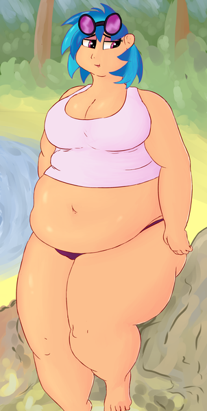 Size: 1761x3500 | Tagged: artist:lupin quill, bbw, beach, belly, big belly, big breasts, breasts, busty vinyl scratch, clothes, derpibooru import, fat, female, fupa, human, humanized, obese, panties, rock, solo, solo female, ssbbw, suggestive, thunder thighs, tight clothing, underwear, vinyl fat, vinyl scratch, wide hips, wub-tub