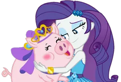Size: 1288x873 | Tagged: safe, artist:thebar, derpibooru import, edit, edited screencap, screencap, rarity, pig, a queen of clubs, equestria girls, equestria girls series, background removed, blushing, bracelet, eyes closed, gem, hug, jewelry, not a vector, simple background, solo, transparent background