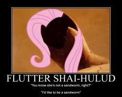 Size: 750x600 | Tagged: derpibooru import, dune, fluttershy, motivational poster, safe, sandworm