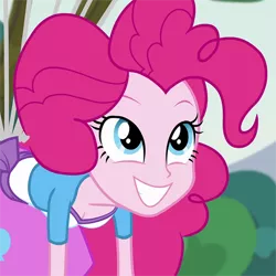 Size: 720x720 | Tagged: suggestive, derpibooru import, edit, edited screencap, screencap, pinkie pie, equestria girls, friendship games, pinkie spy (short), balloon, breast edit, breasts, cleavage, clothes, cropped, cute, diapinkes, downblouse, female, floating, grin, looking up, pinkie being pinkie, pinkie physics, skirt, smiling, solo, squee, then watch her balloons lift her up to the sky