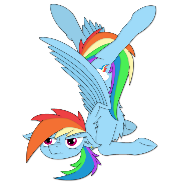 Size: 1936x1936 | Tagged: artist:randomelight, awkward, crash, crash landing, cute, cutie mark, derpibooru import, ear piercing, earring, female, floppy ears, fluffy, grumpy, hair over one eye, jewelry, legs in air, legs over head, mane, piercing, rainbow crash, rainbow dash, safe, simple background, solo, sprawl, spread wings, stuck, transparent background, wings