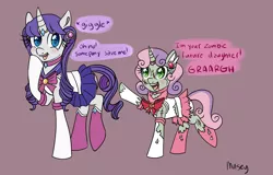 Size: 3600x2297 | Tagged: safe, artist:lamentedmusings, derpibooru import, edit, editor:liggliluff, rarity, sweetie belle, pony, unicorn, zombie, clothes, cosplay, costume, female, halloween, holiday, mare, panties, pink underwear, ripped stockings, sailor chibi moon, sailor guardian, sailor moon, sailor scout, sailor suit, scar, sisters, torn clothes, underwear, white underwear