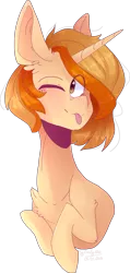 Size: 2359x4952 | Tagged: safe, artist:emily-826, derpibooru import, oc, oc:butterscotch, unofficial characters only, pony, unicorn, bust, female, high res, mare, one eye closed, portrait, simple background, solo, tongue out, transparent background, wink